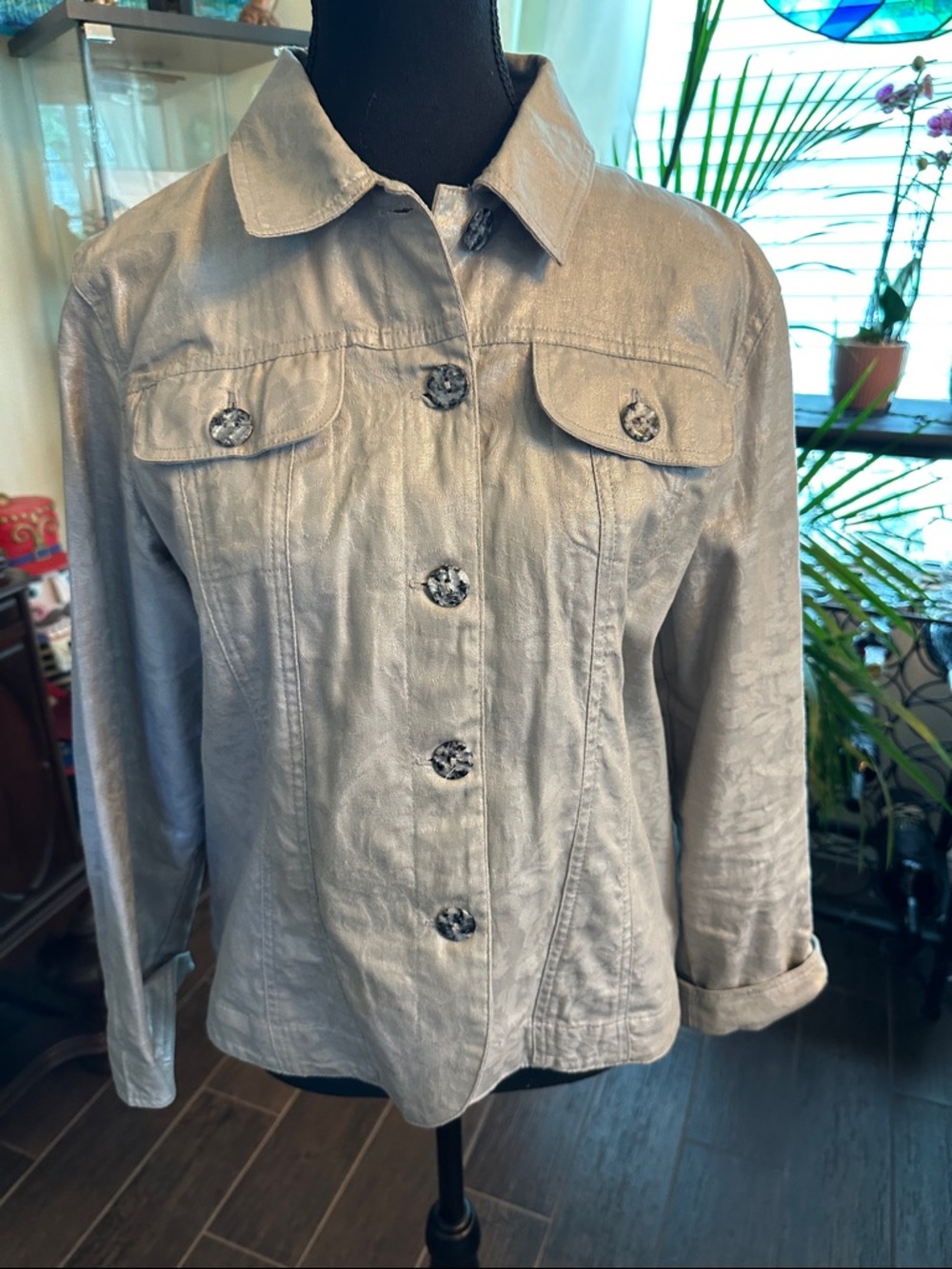 Coldwater Creek Silver-Tone Button Front Jean Jacket